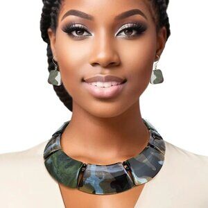 Marbled Camo Plate Collar Necklace Set